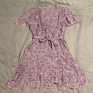 L Purple Floral Faux Wrap Dress